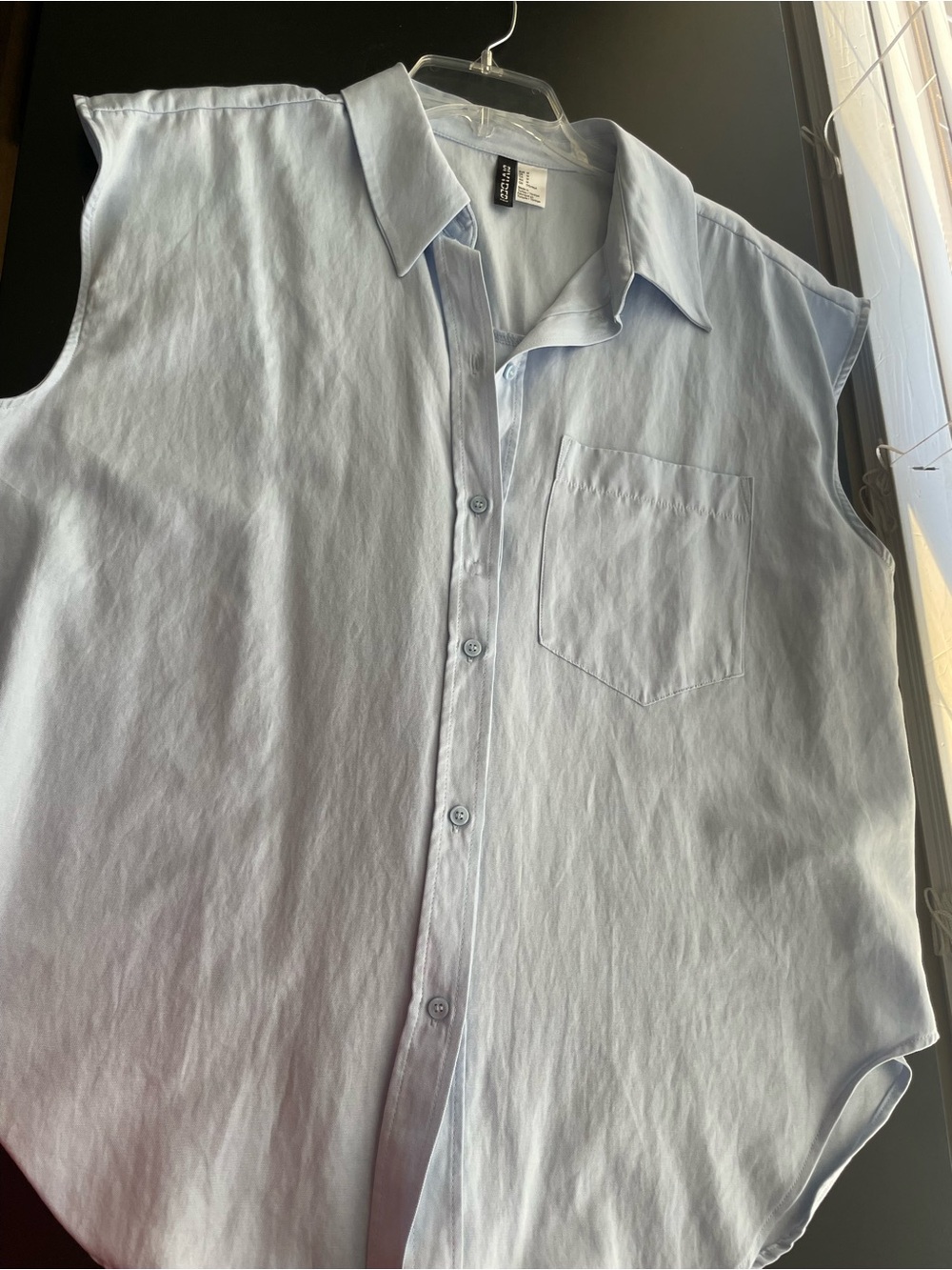 H&M Pale Blue Sleeveless Button-Up Shirt with Chest Pocket